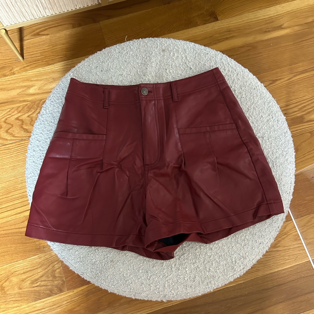 Free People Burgundy Leather Shorts